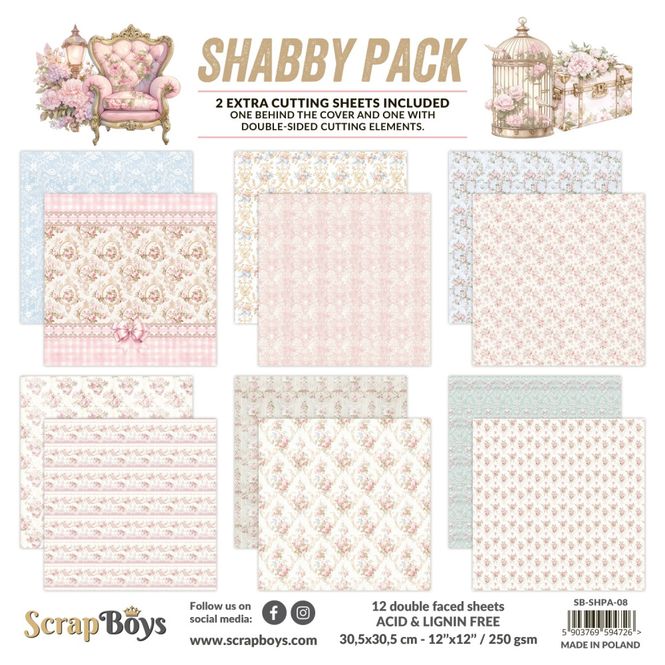 Hovedbilde ScrapBoys Shabby Pack – 08 12×12 Blokk 