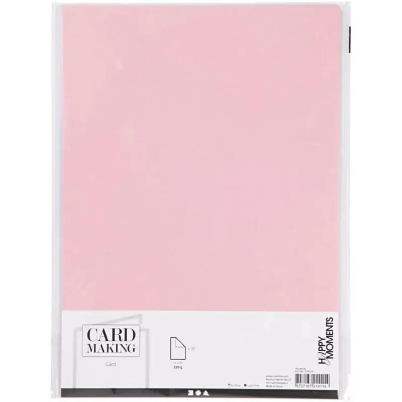 Ensfarget kartong med fin struktur på den ene siden- Rosa - A4
