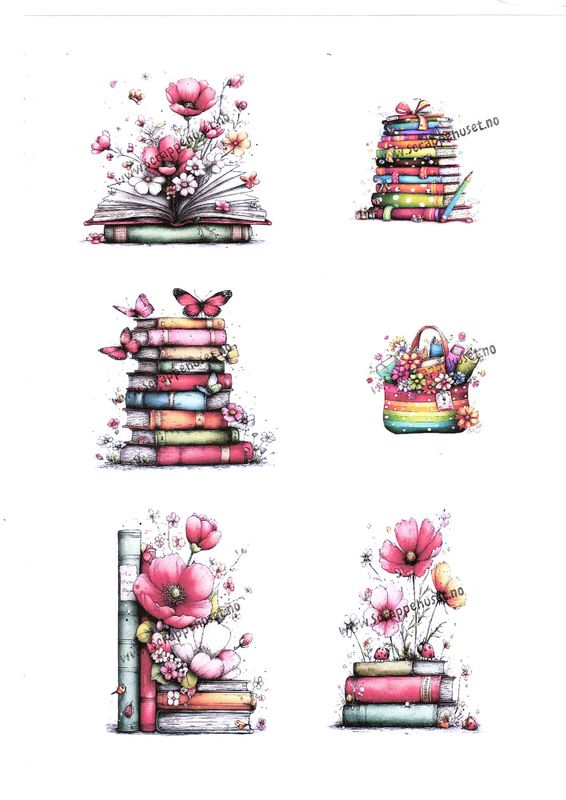 Bildeark- Scrappehuset- Bok og blomster -B6