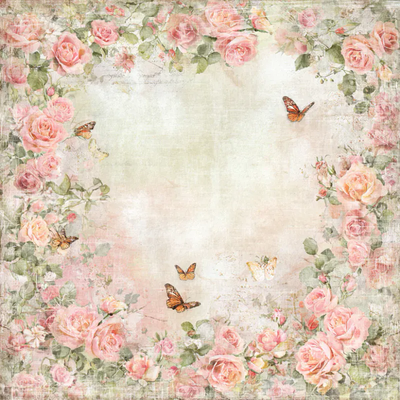 Reprint -Summer Garden- Butterflies and roses - 12x12 inch-RP0751